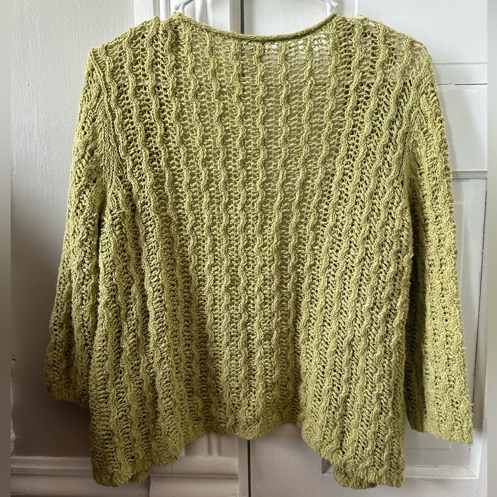 J. Jill Light Olive Open-Front Textured Knit Cardigan - Picture 2 of 3